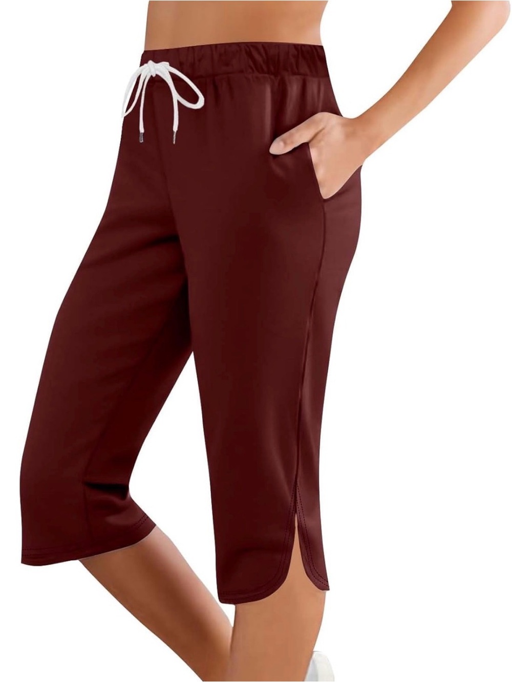 Maroon Women's Drawstring Capris Pants